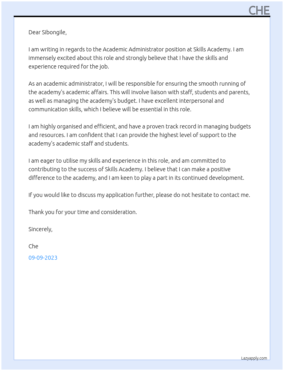 Academic Administrator  At Skills Academy Cover Letter