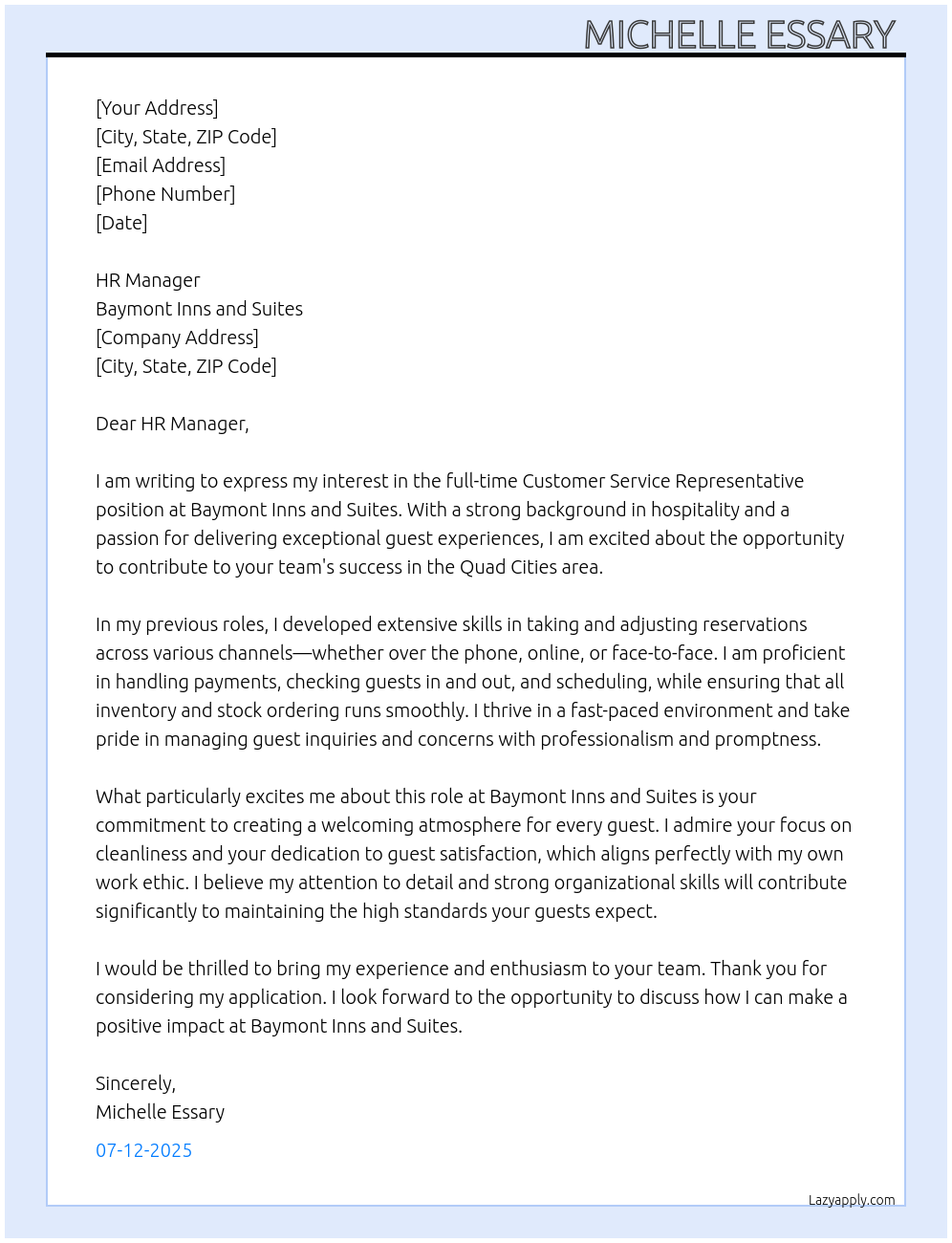 Cover letter for customer service rep - LazyApply