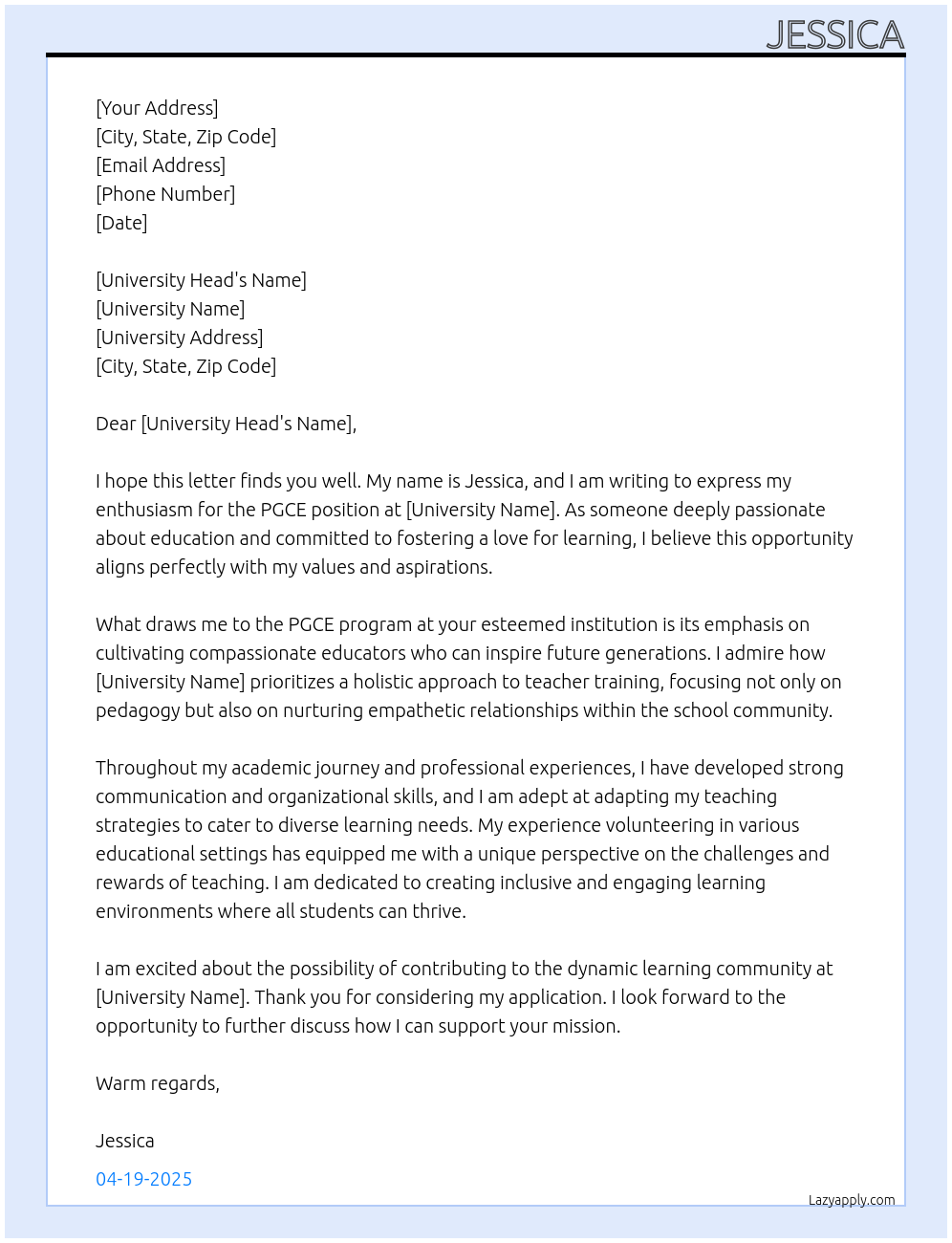 pgce At applying for university Cover Letter