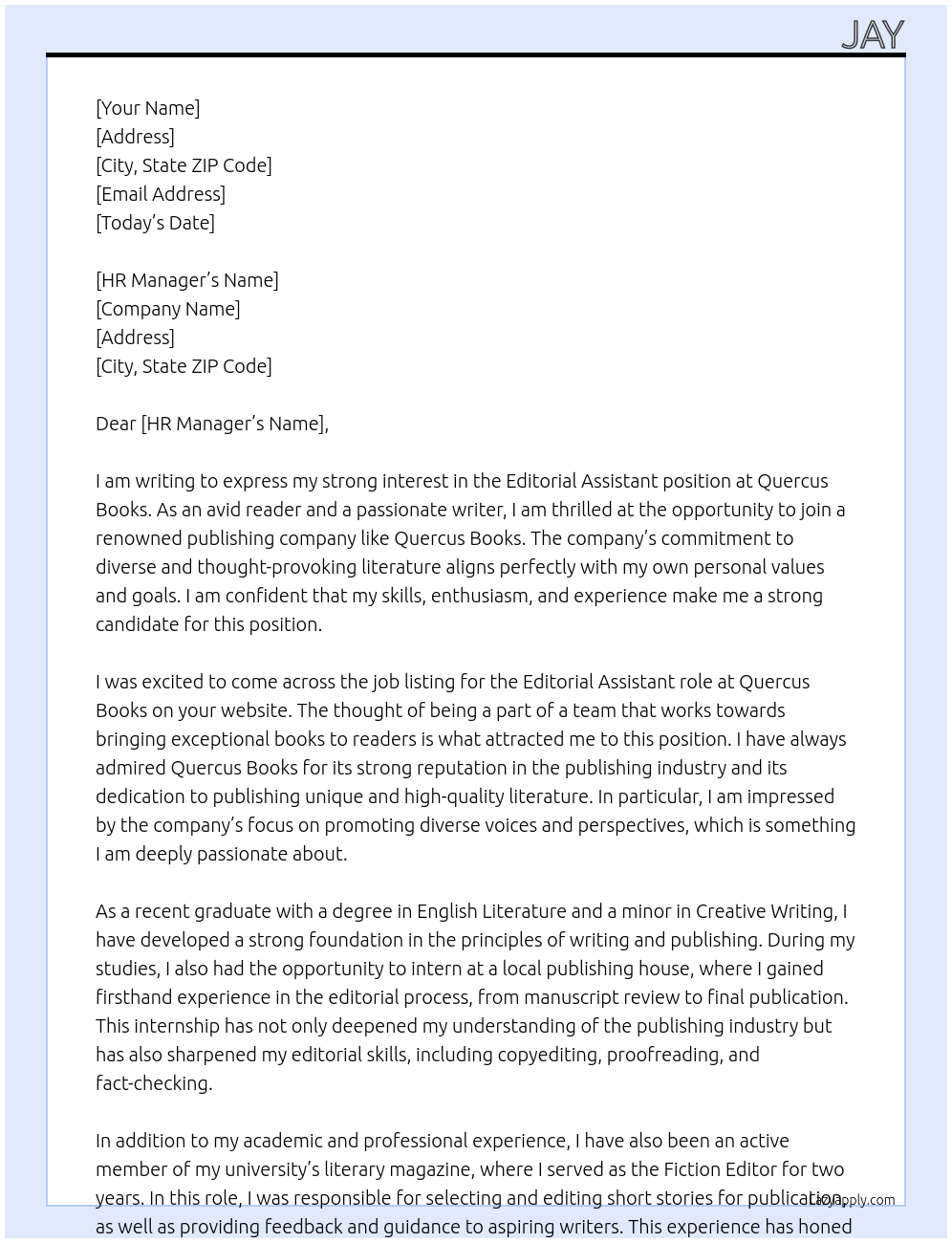 Editorial Assistant At Quercus Books Cover Letter