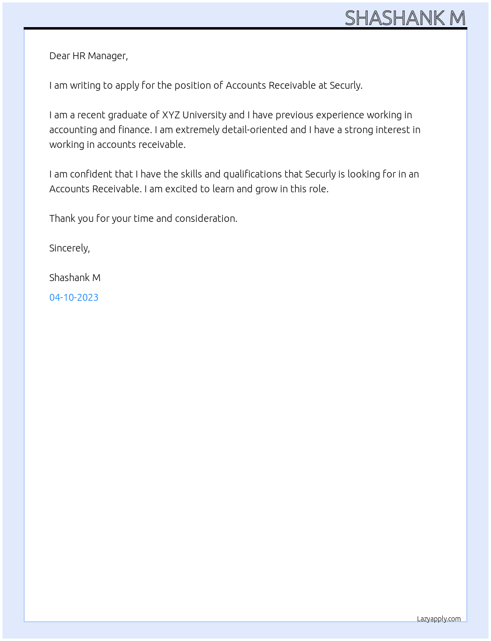 Accounts Receivable At At Securly Cover Letter