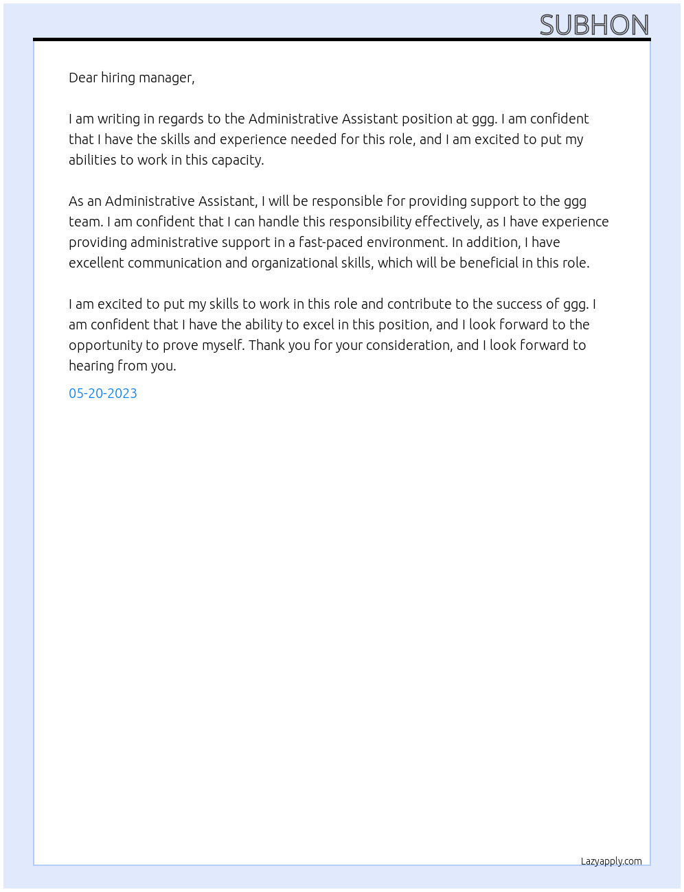 Administrative Asistant At ggg Cover Letter