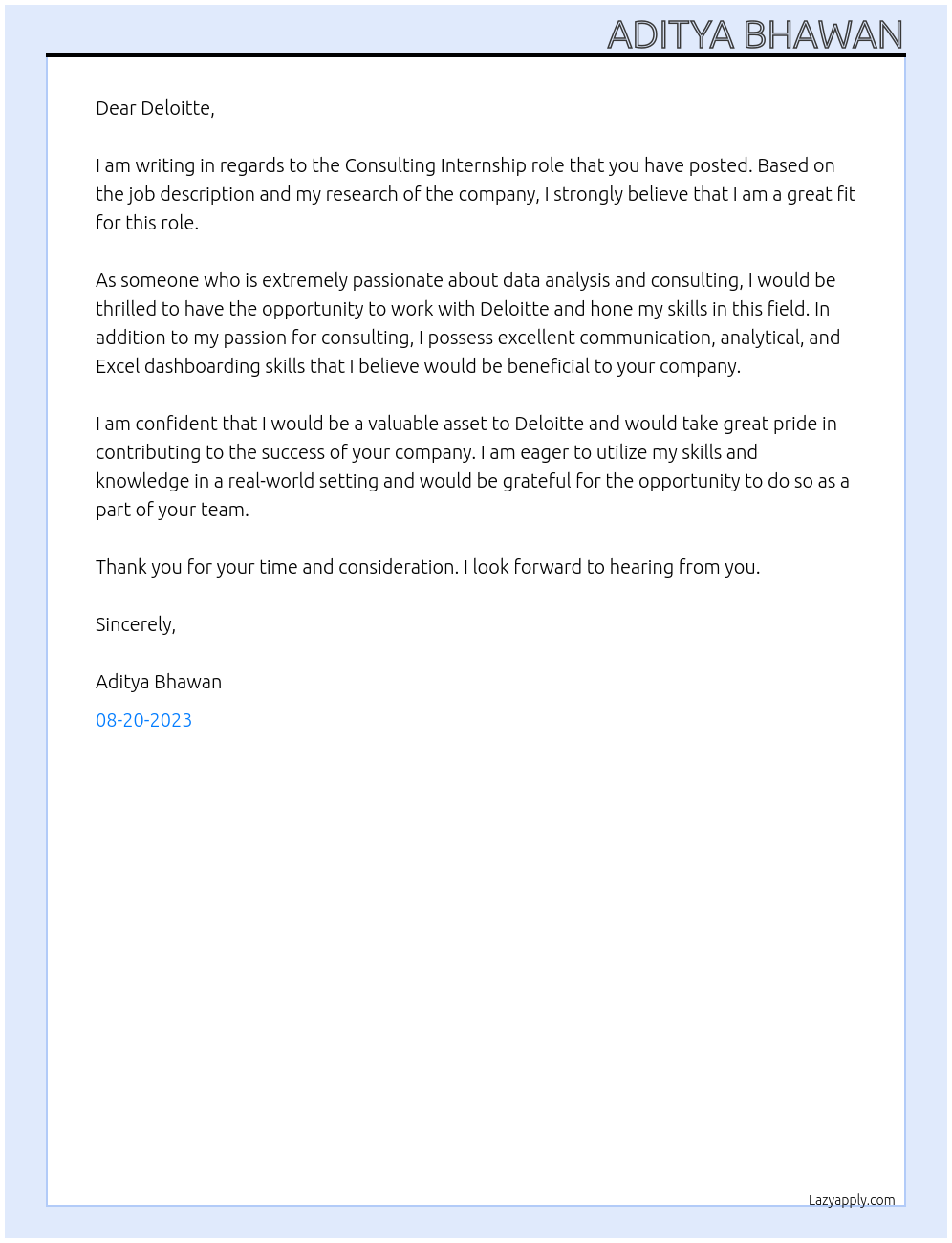 Consulting At Deloitte Cover Letter