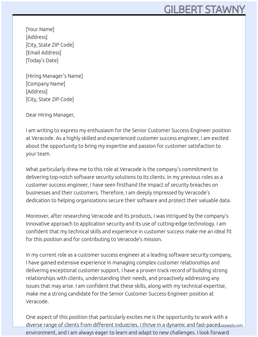 Senior Customer Success Engineer At Veracode Cover Letter