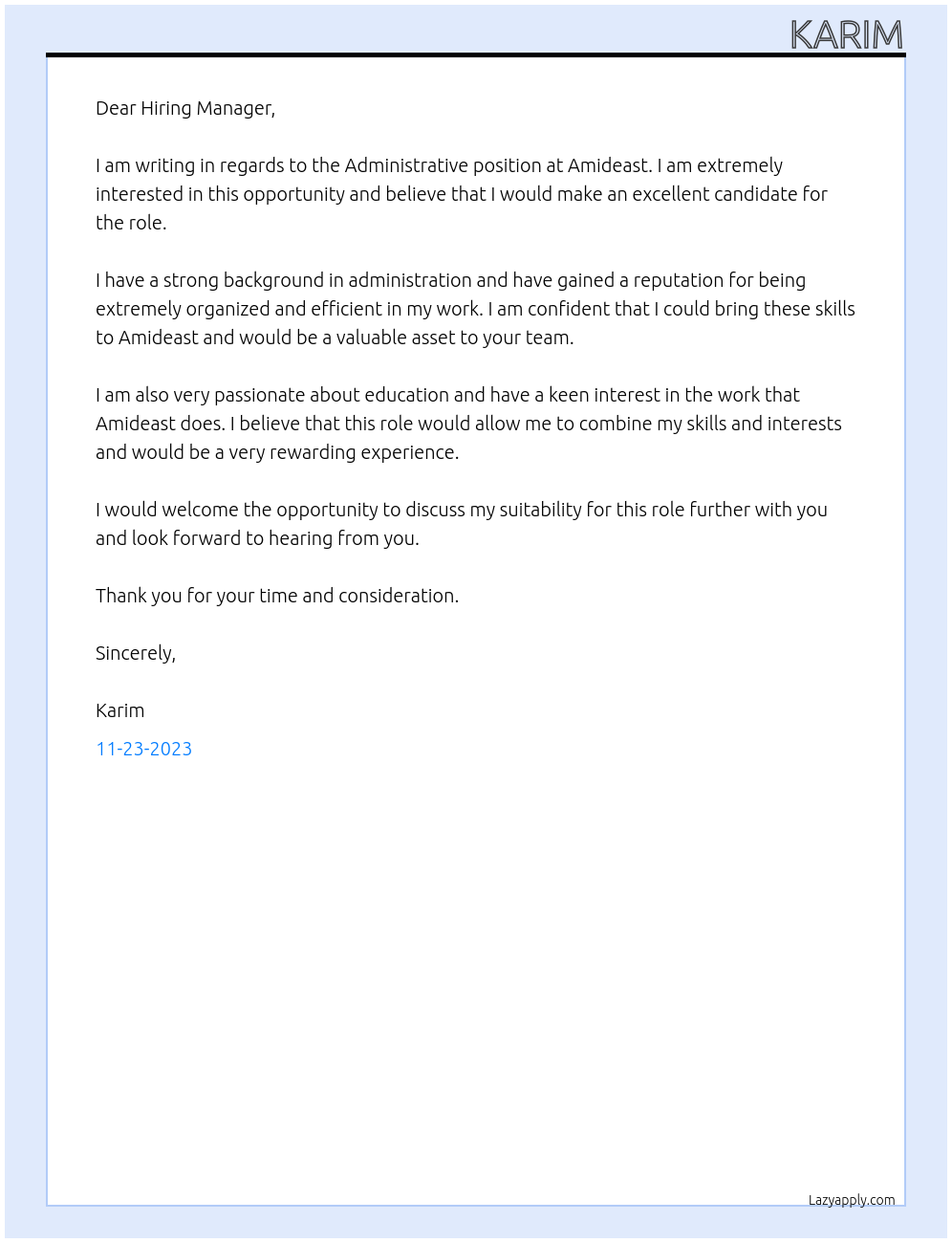 Administrative  At Amideast  Cover Letter