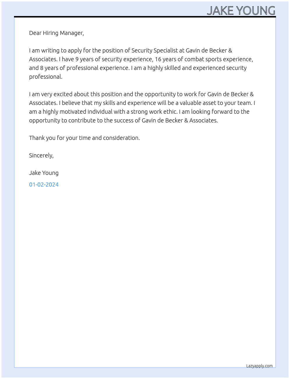 Security Specialist At Gavin de Becker & Associates Cover Letter