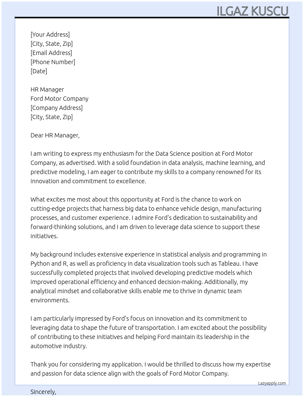 Cover letter for data science - LazyApply