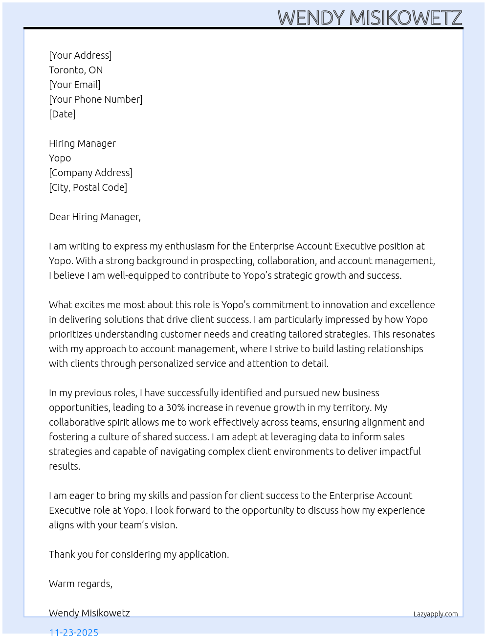 Cover letter for enterprise account executive - LazyApply