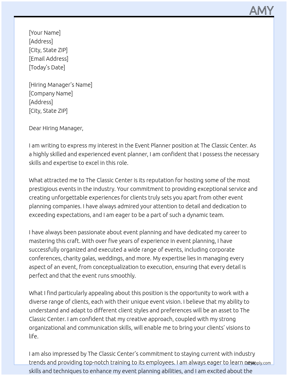 Event Planner At The Classic Center Cover Letter