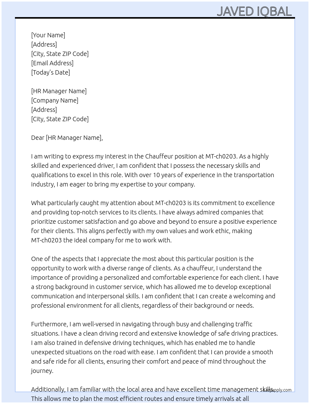 Chauffeur At MT-ch0203 Cover Letter