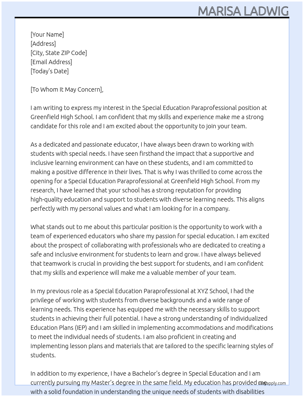 Cover letter for special education paraprofessional - LazyApply