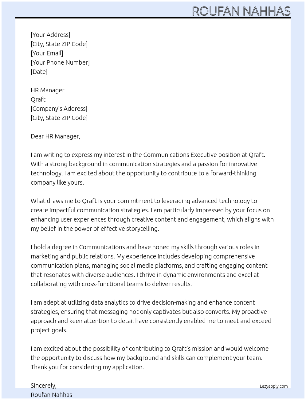 Cover letter for communications executive - LazyApply