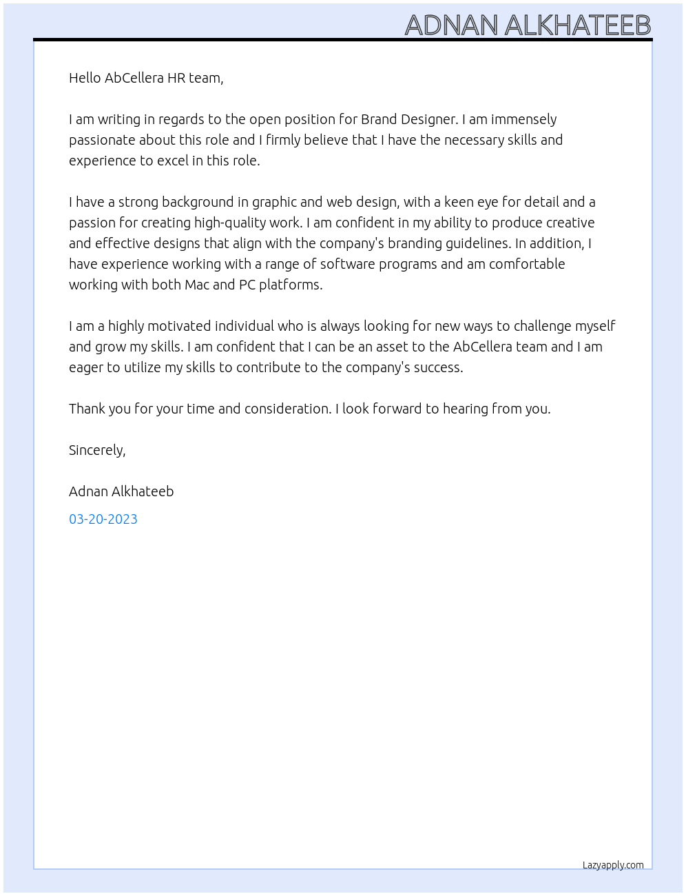 Brand Designer At AbCellera Cover Letter