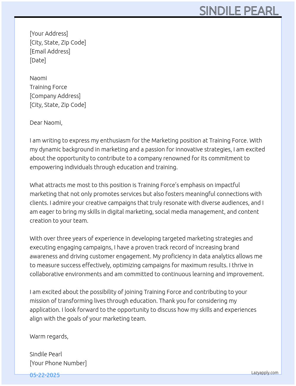 Marketing At Training Force Cover Letter