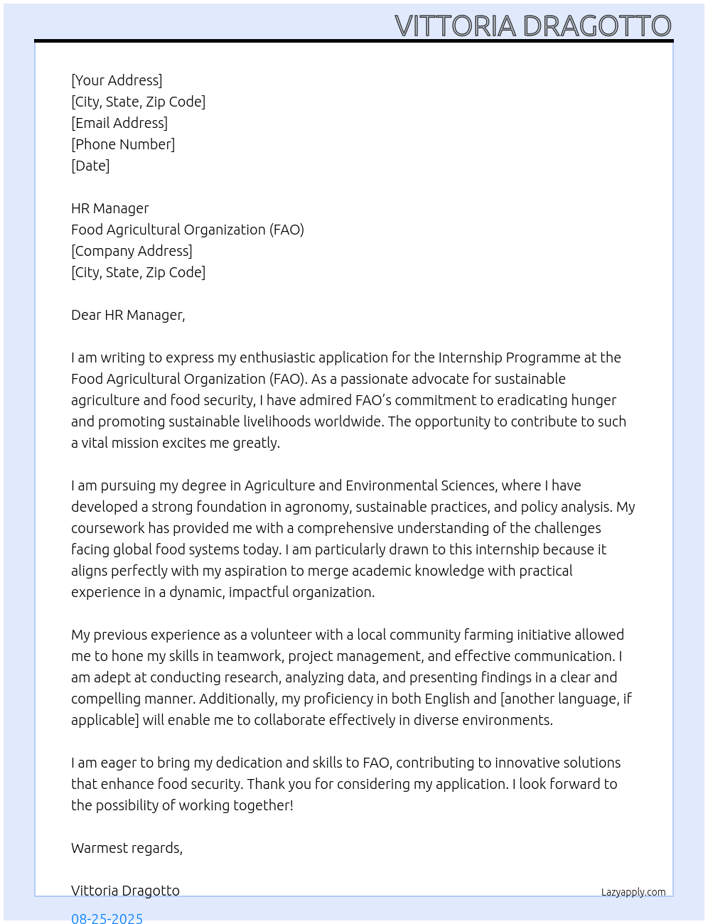 Cover letter for internship programme - LazyApply