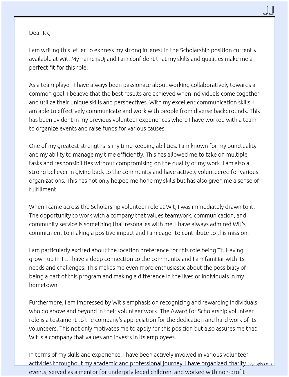 Scholarship At Wit Cover Letter