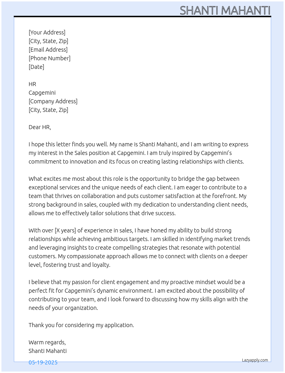 Sales  At Capgemini Cover Letter