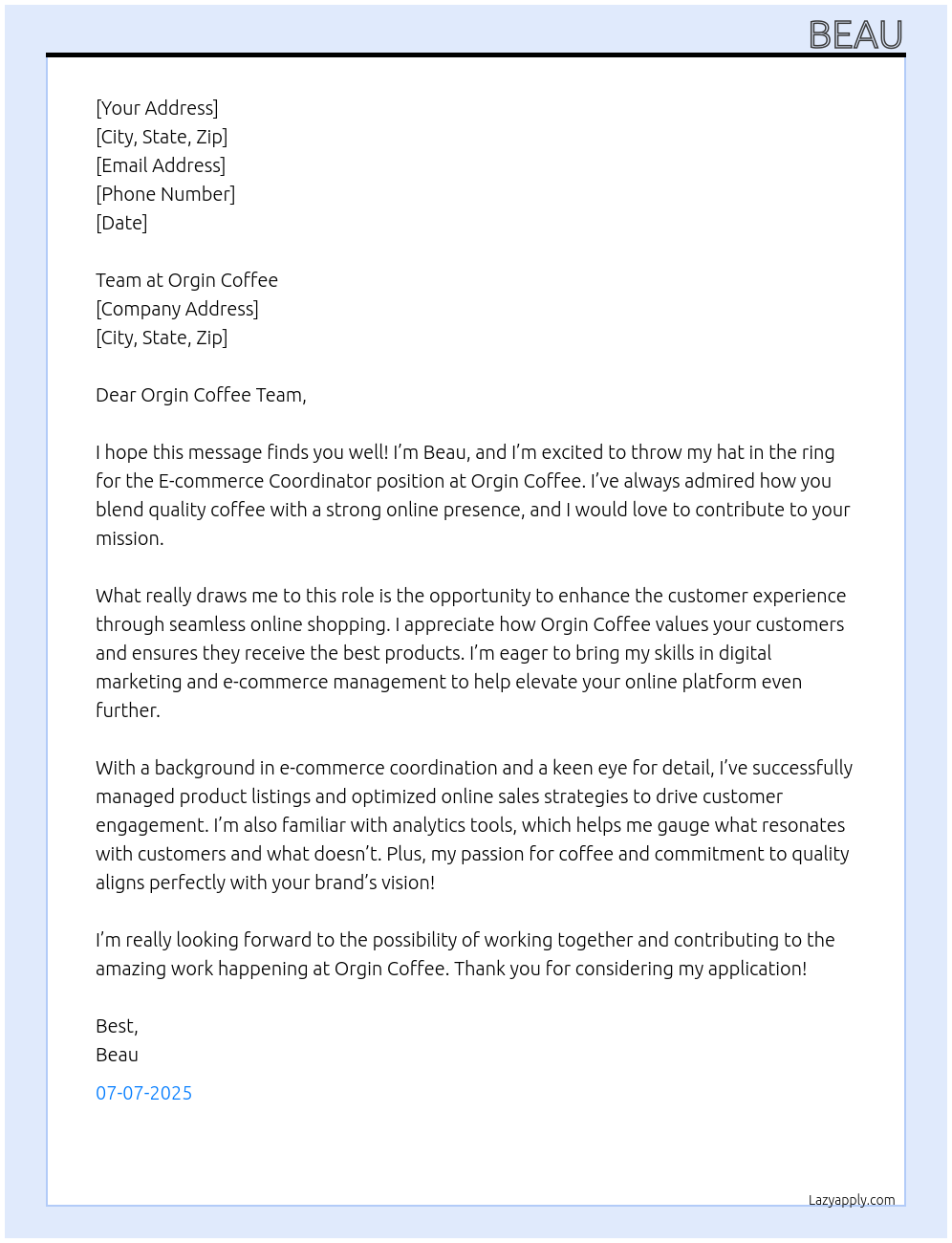 Cover letter for e-commerce coordinator - LazyApply