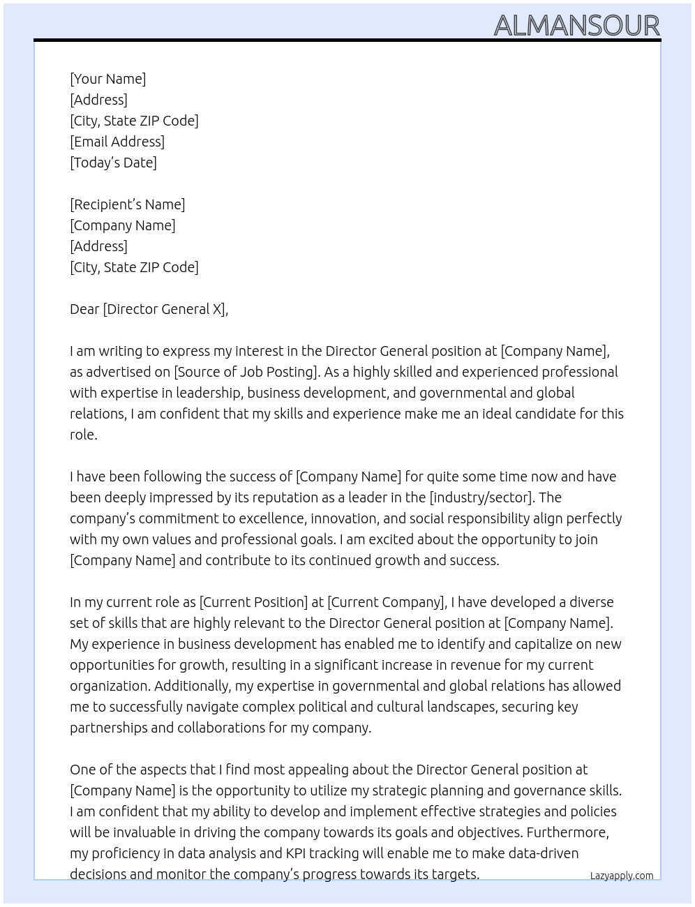 Director General At X Cover Letter