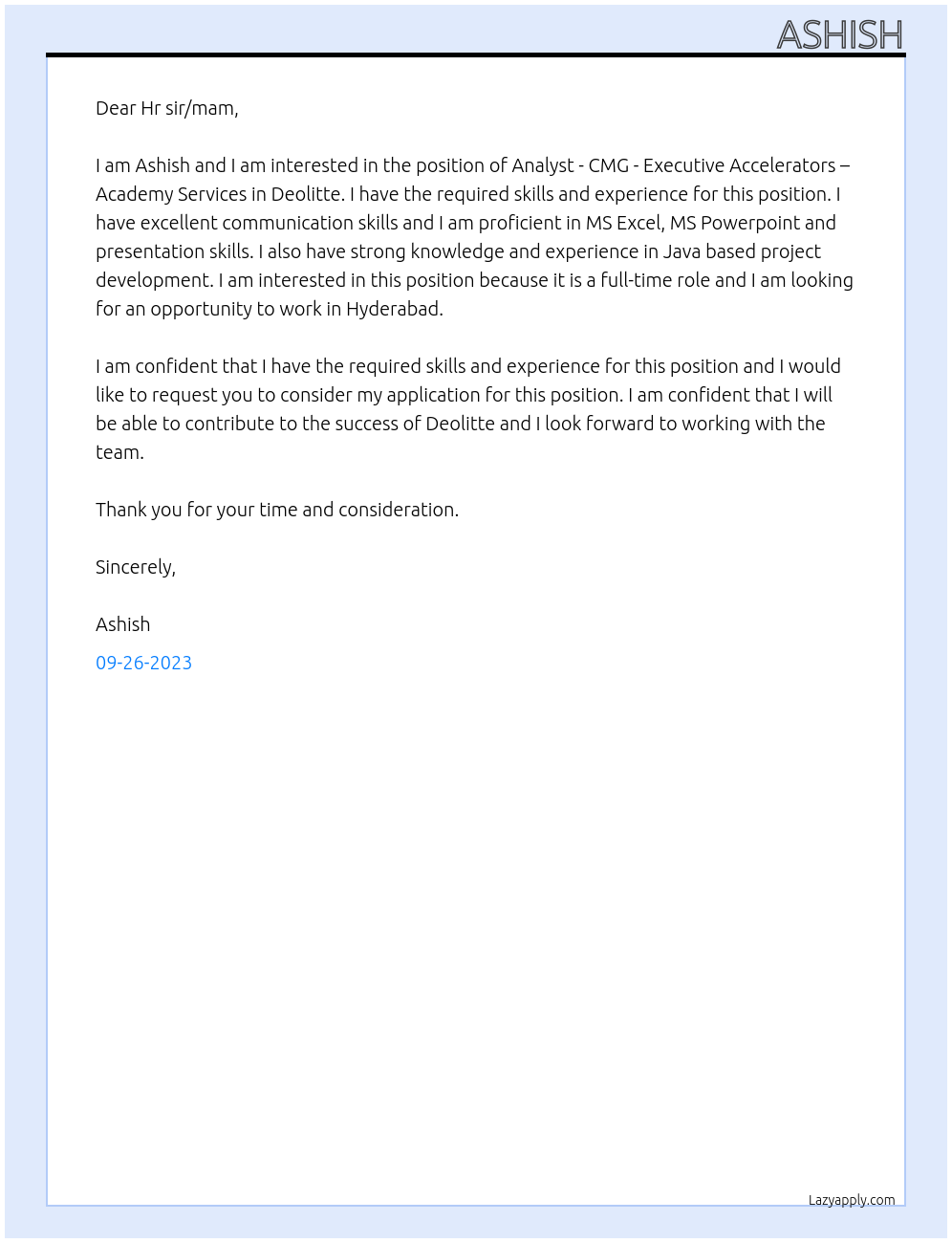 Analyst - CMG - Executive Accelerators – Academy Services At Deolitte Cover Letter