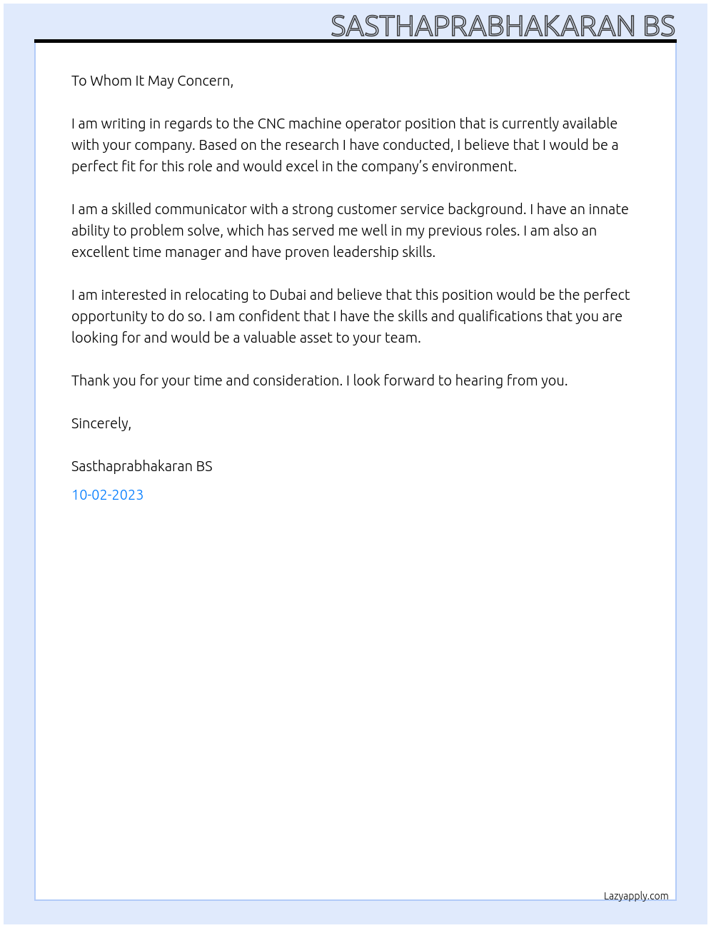 Cnc machine operator  At Factory Worker Jobs in Canada Cover Letter