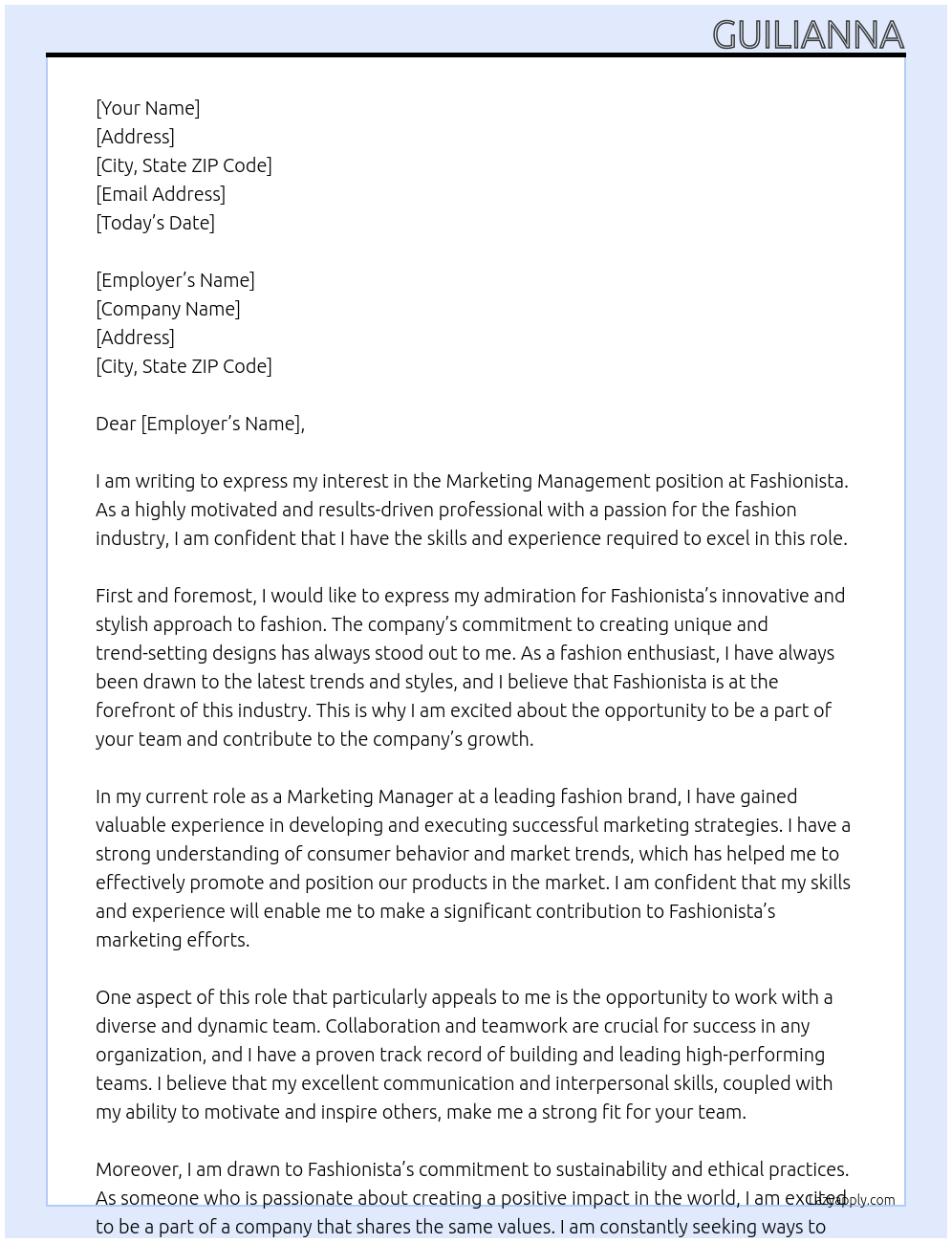 Cover letter for marketing management - LazyApply