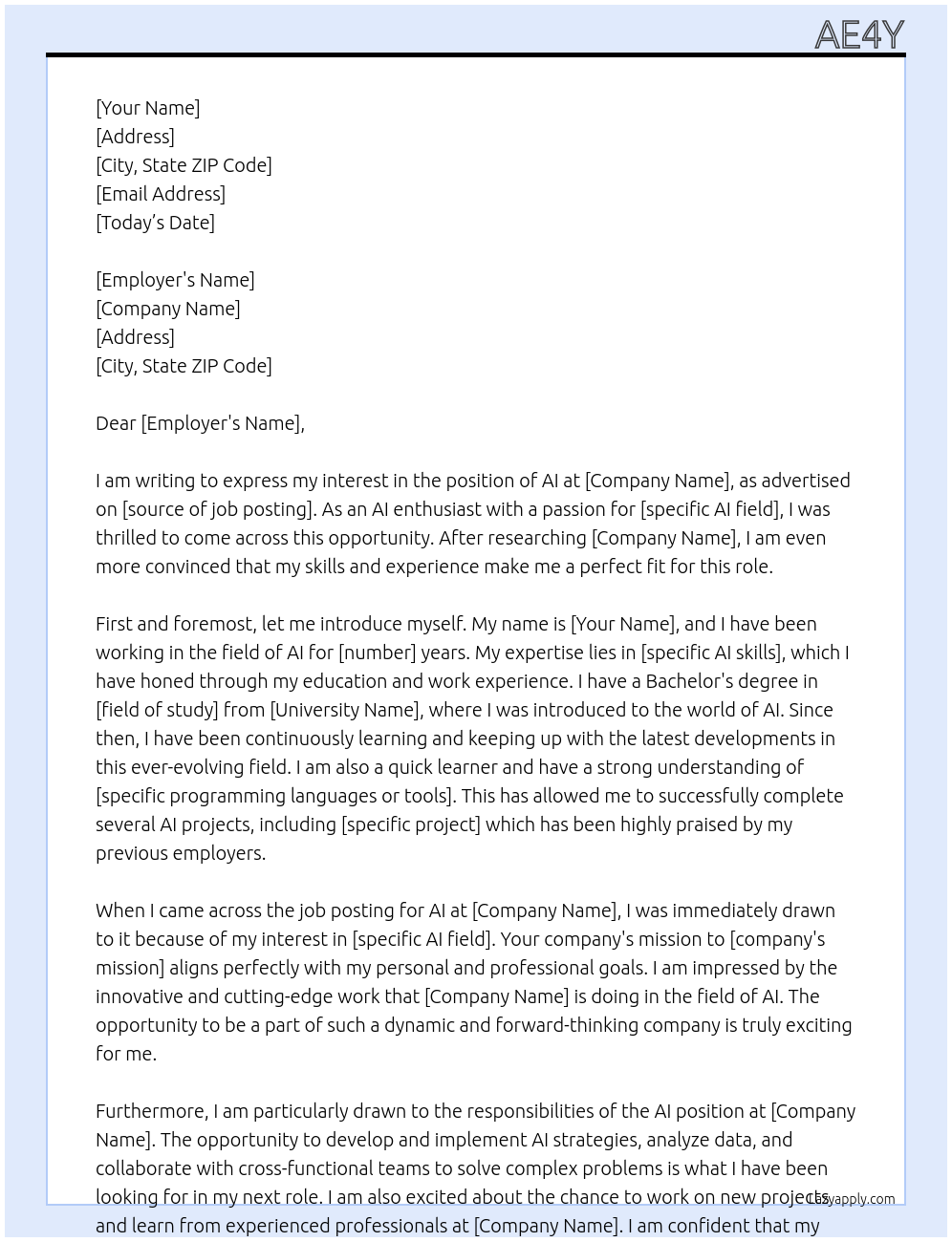 Ai At ery Cover Letter