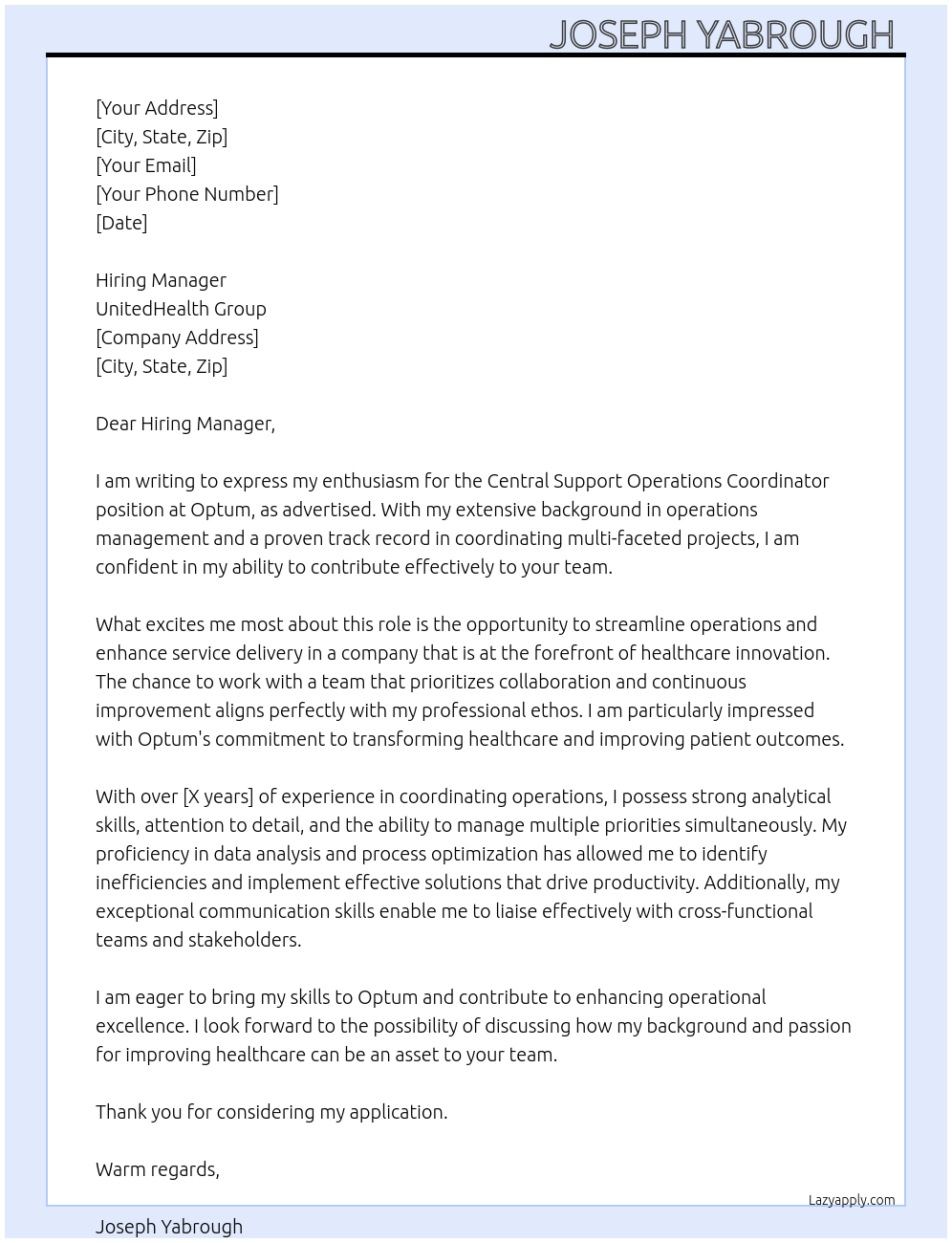Cover letter for central support - PfwQmYJfefj6LJjIfHk6 