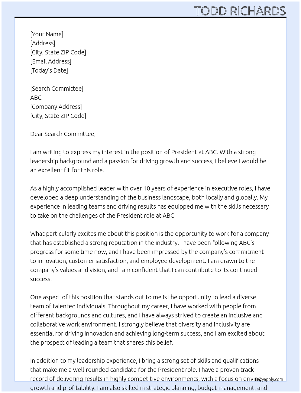 President At ABC Cover Letter