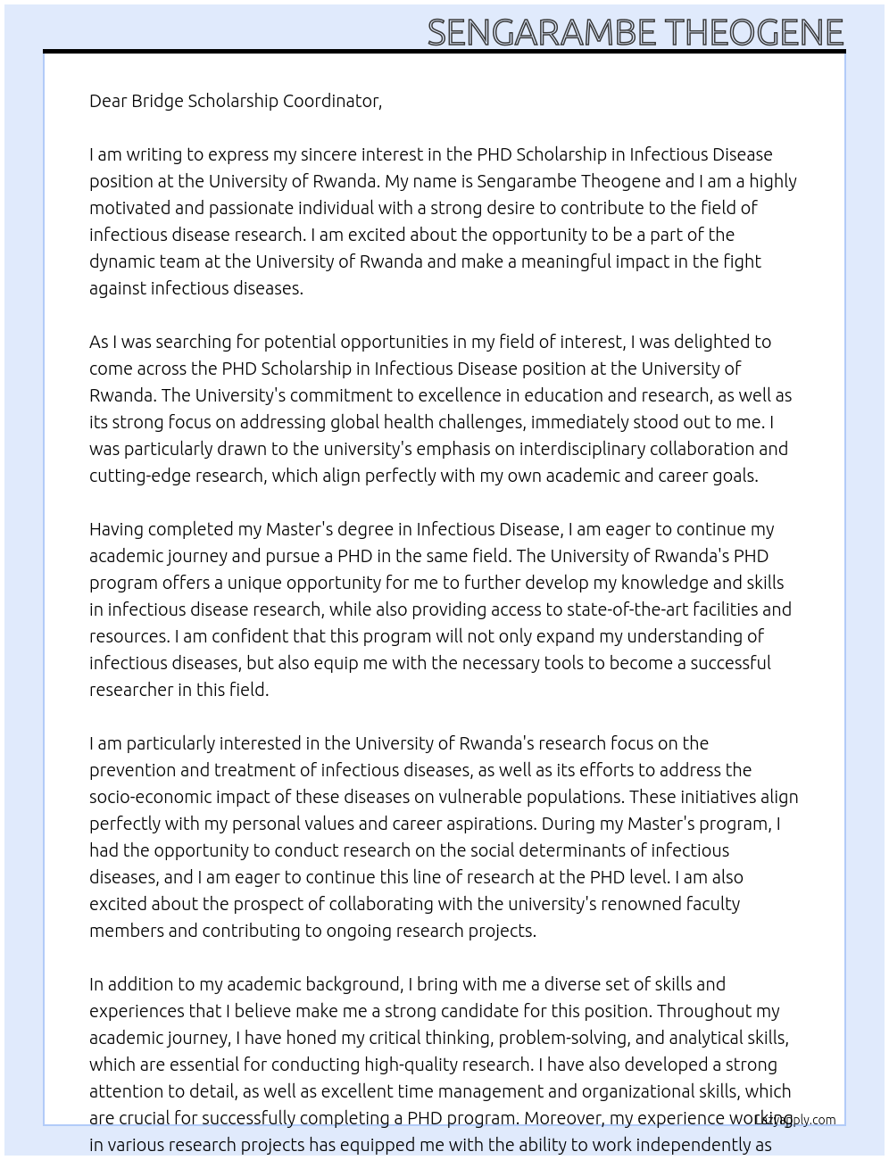 Cover letter for phd scholarship in infectious disease - LazyApply