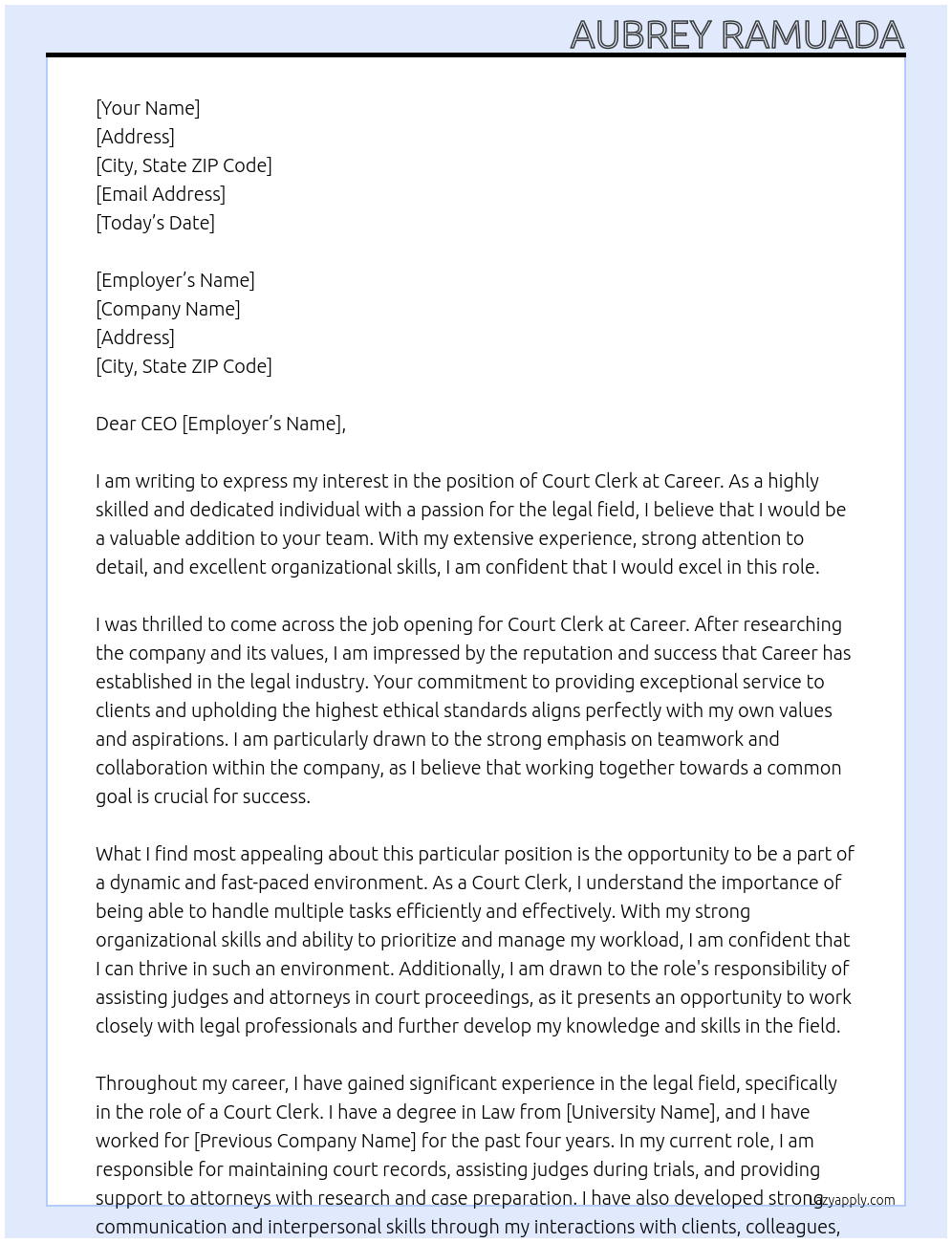 Court clerk At Career  Cover Letter