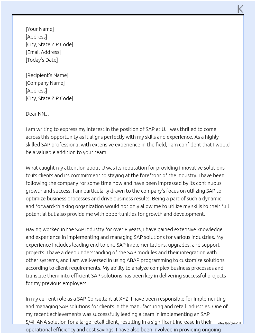 SAP At U Cover Letter