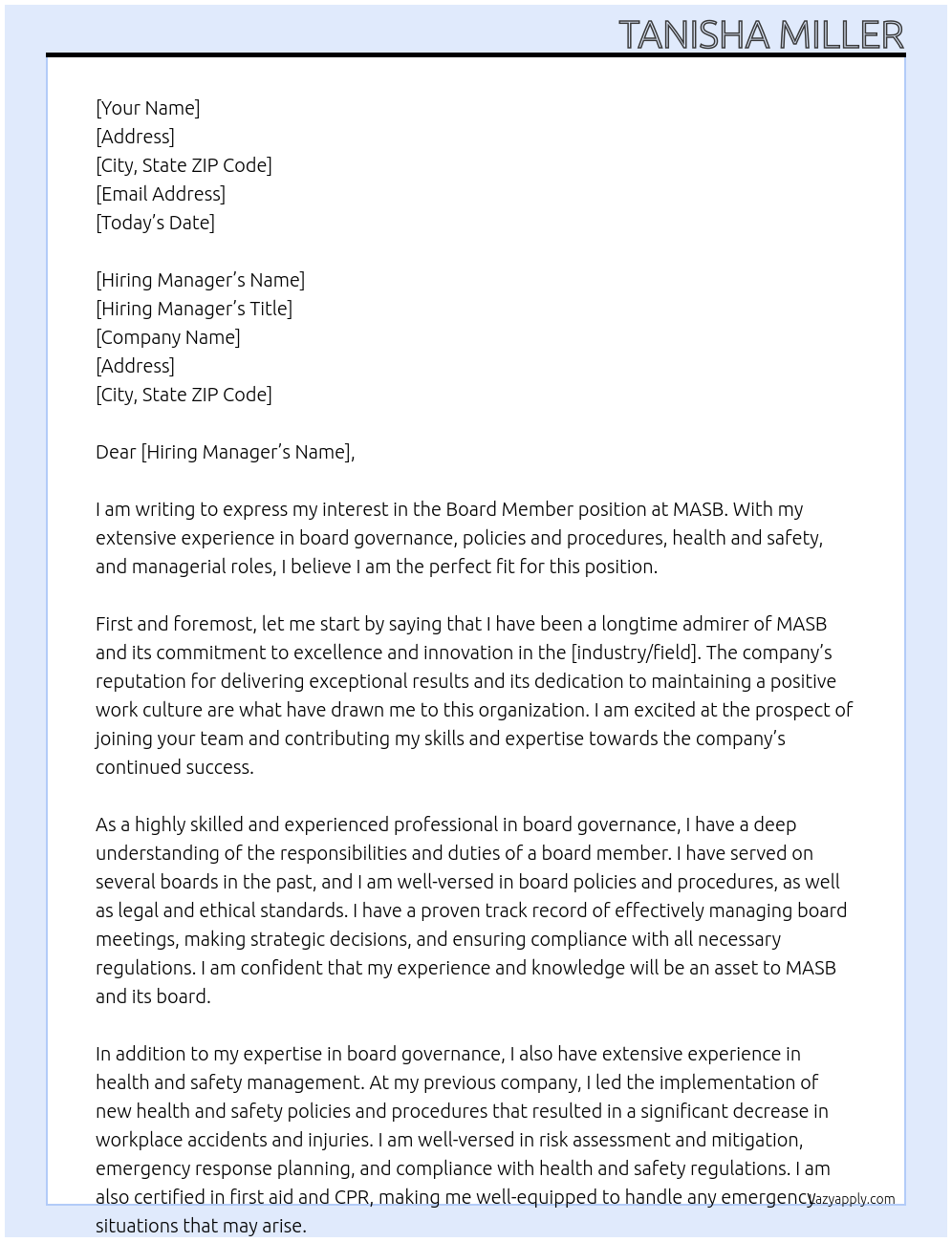 Cover letter for board member - LazyApply