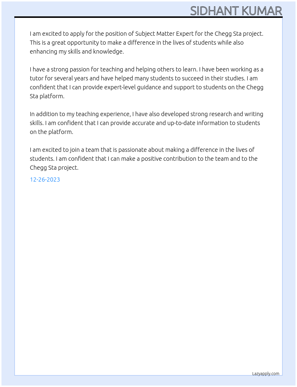 SME At . Cover Letter