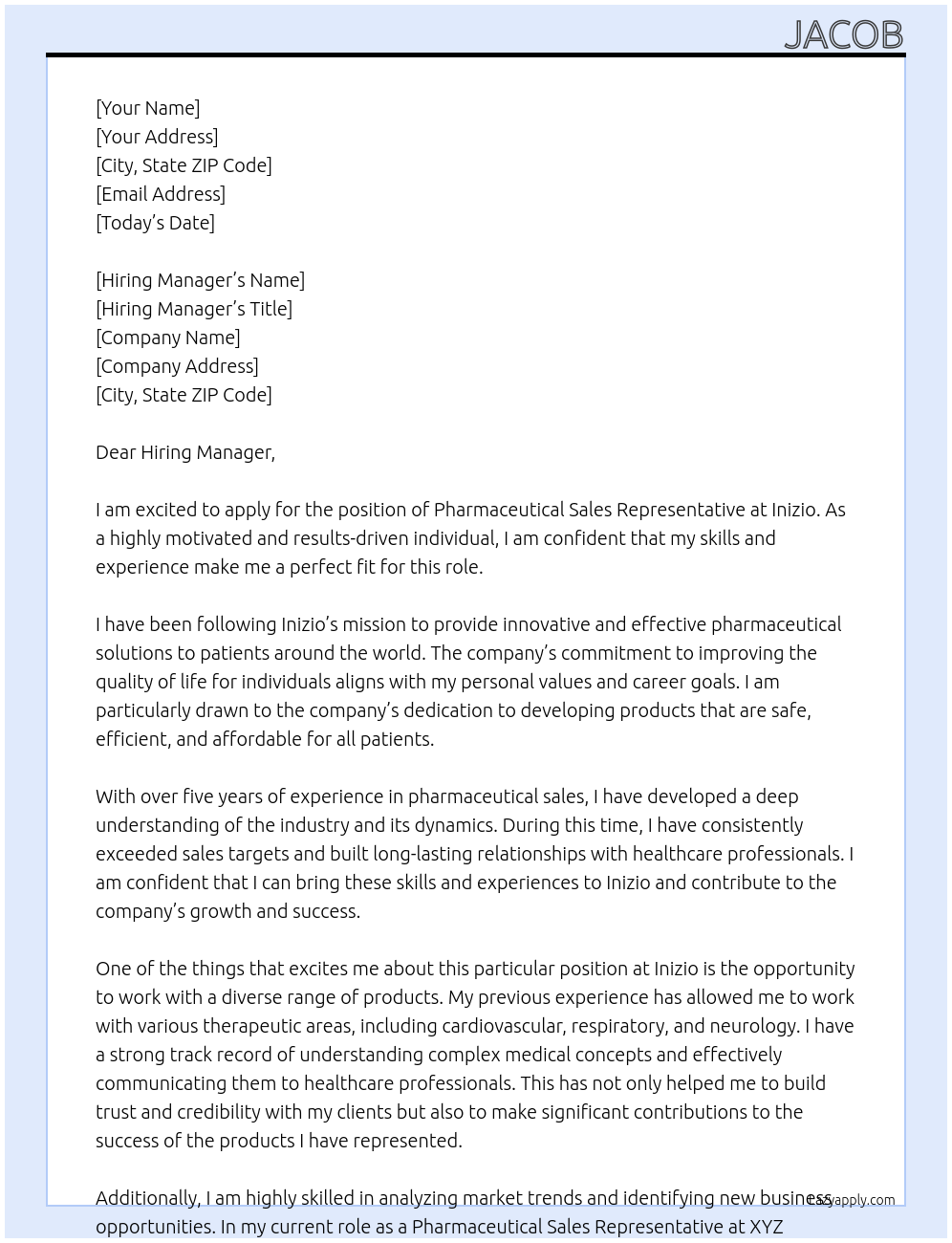 Cover letter for pharmaceutical sales representative - LazyApply