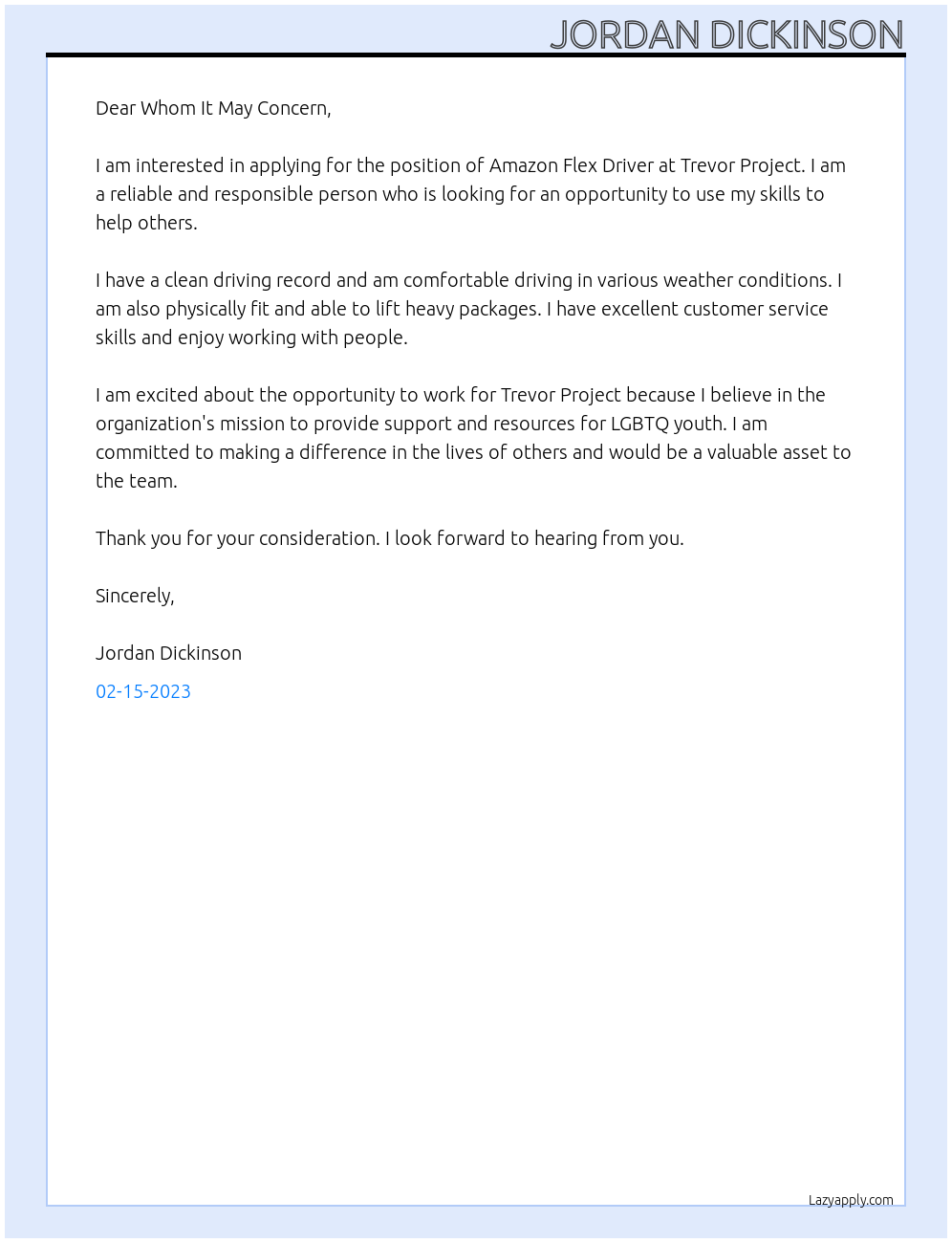 Cover letter for amazon flex driver - LazyApply