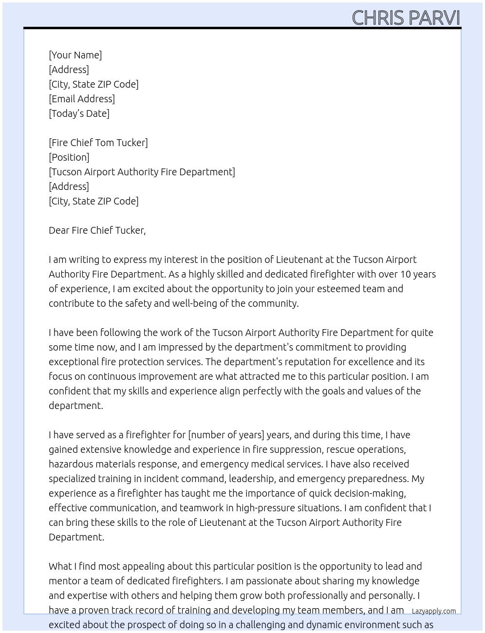 Cover letter for lieutenant - LazyApply