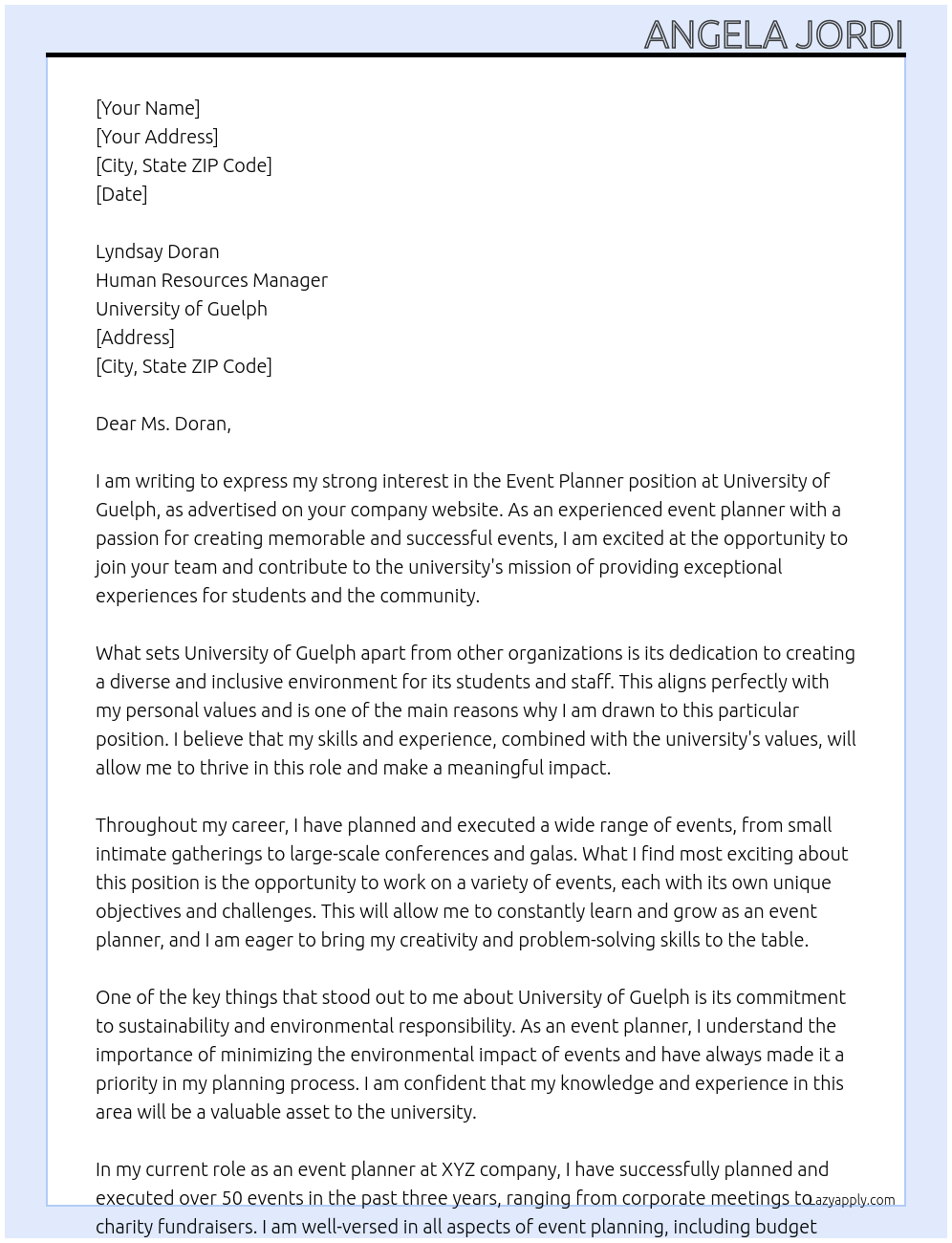 Event Planner At University of Guelph Cover Letter
