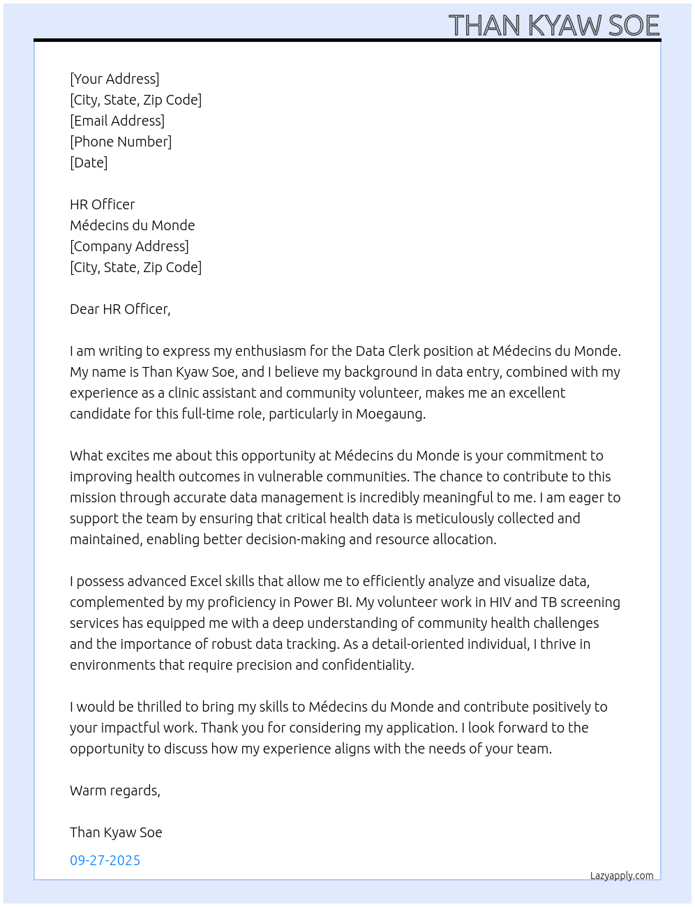 Cover letter for data clerk - LazyApply