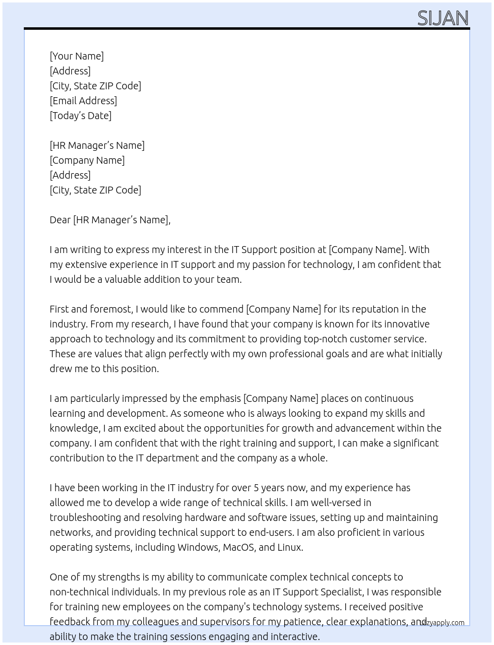 it support At company Cover Letter