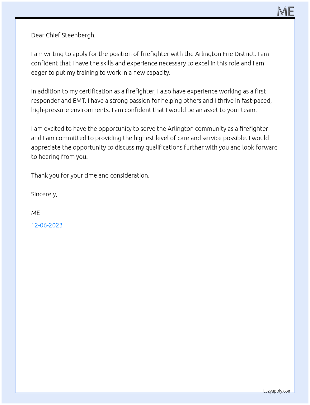 Firefighter At Arlington Fire District Cover Letter