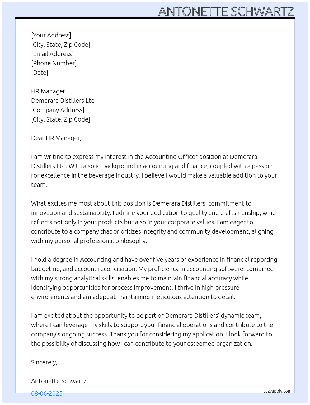 Cover letter for accounting officer - LazyApply