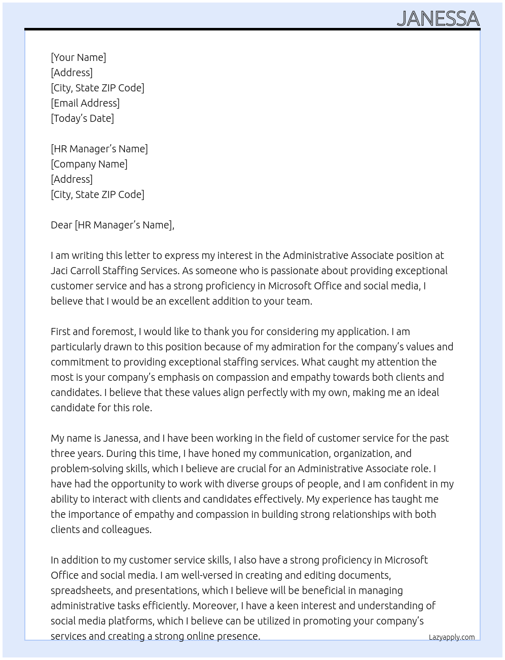 Administrative Associate At Jaci Carroll Staffing Services Cover Letter