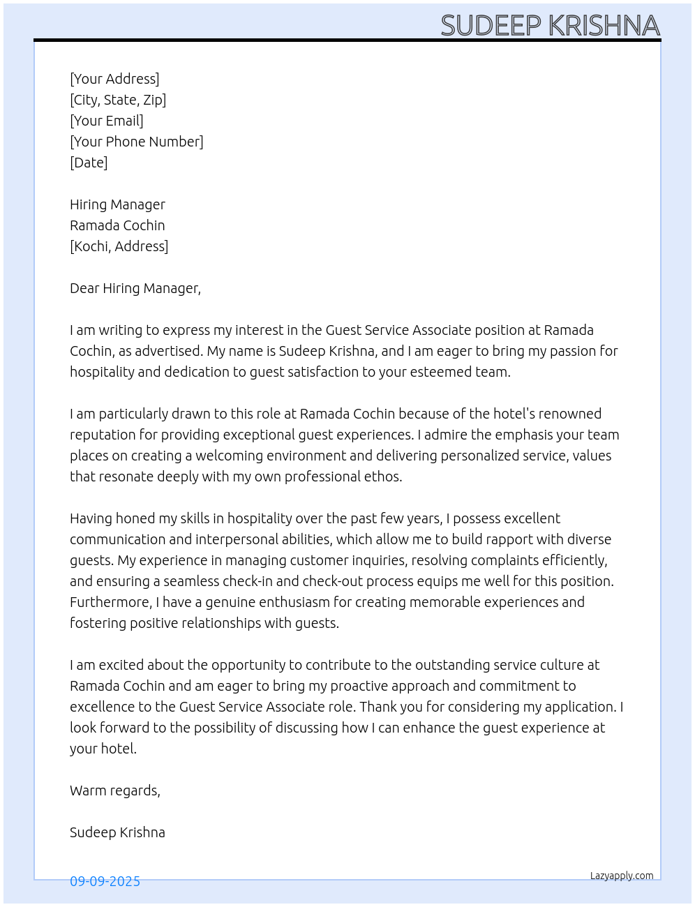 Cover letter for guest service associate - LazyApply