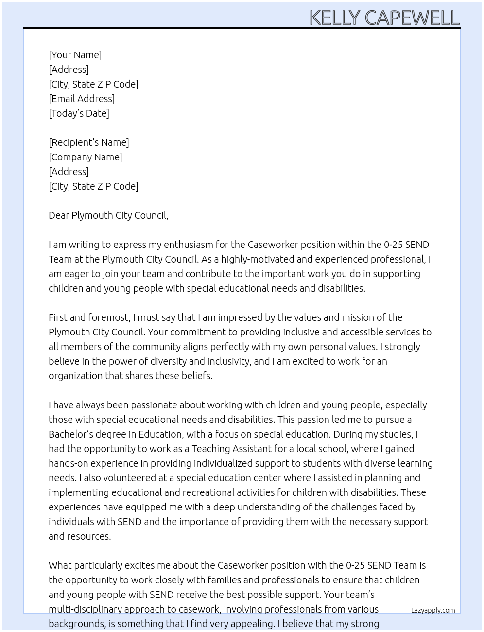 Caseworker At 0-25 SEND Team Cover Letter