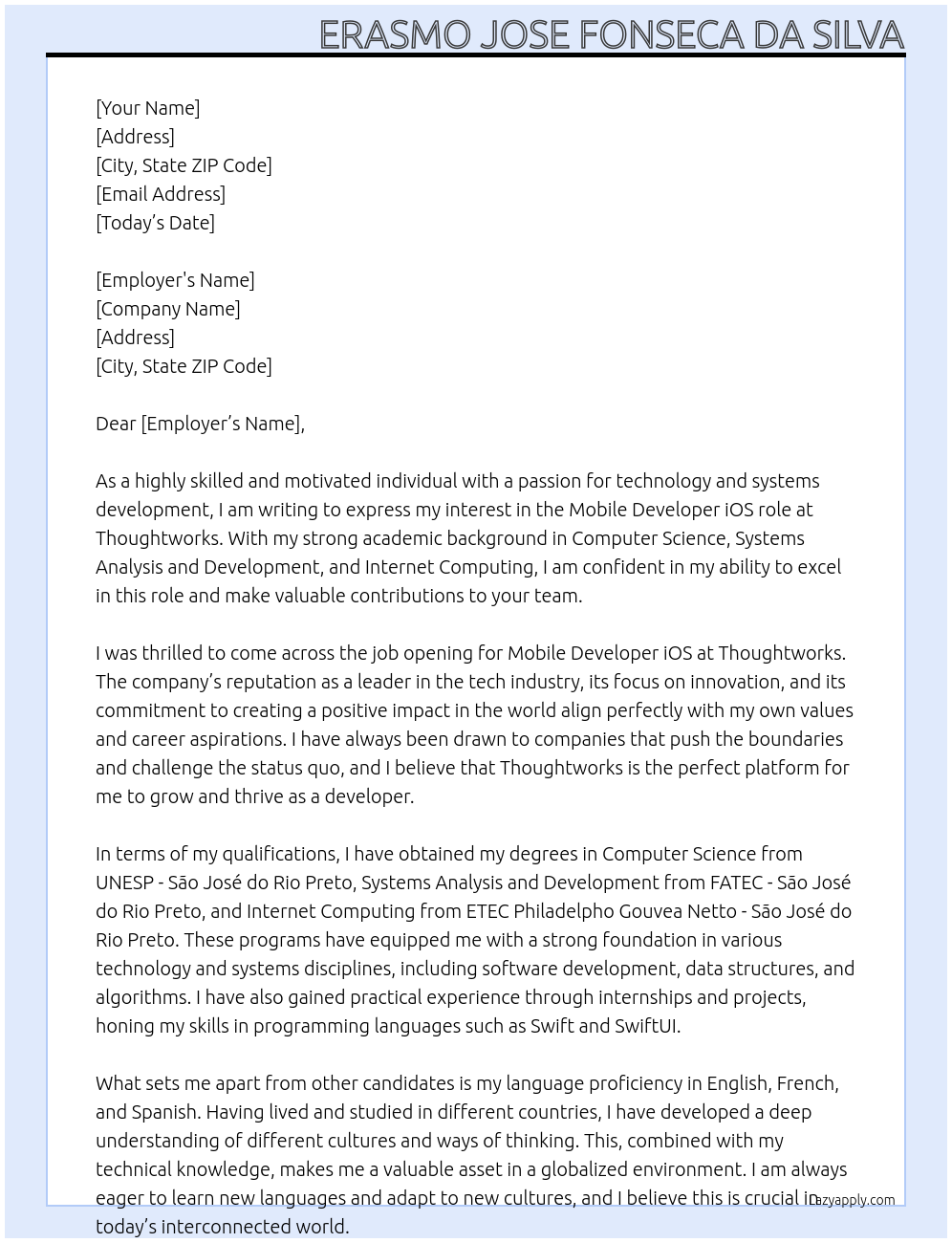 Cover letter for mobile developer ios - LazyApply