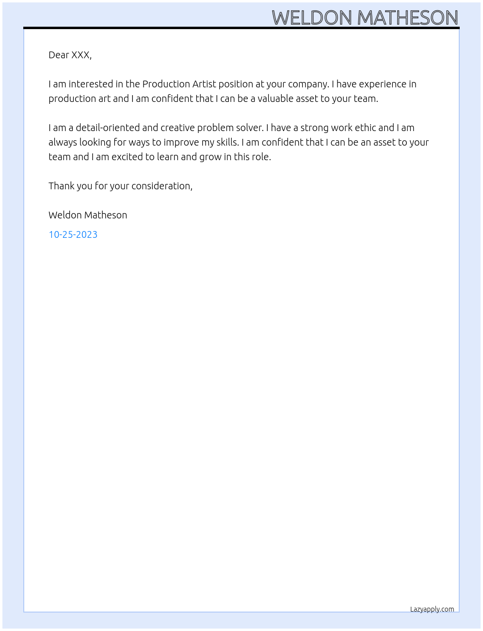 Production Artist At XXX Cover Letter