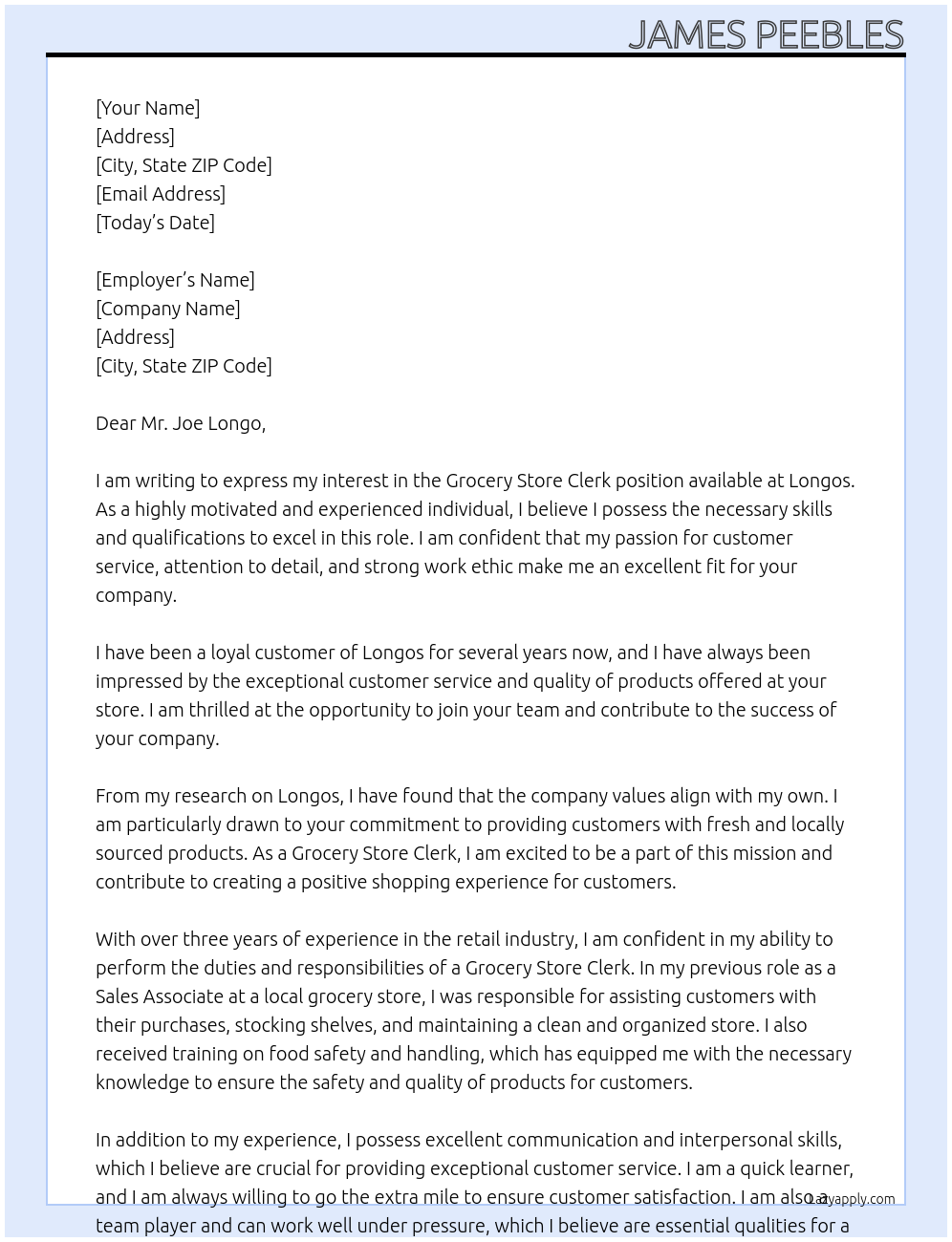 Cover letter for grocery store clerk - LazyApply