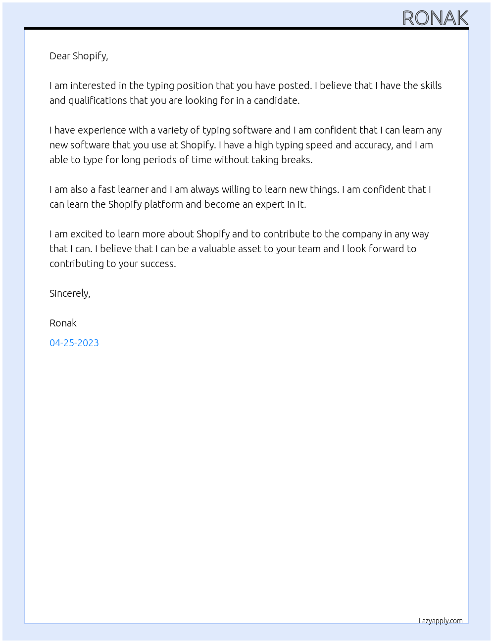 typing At Shopify Cover Letter