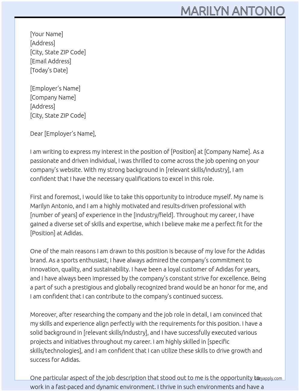 adidas At Adidas Cover Letter